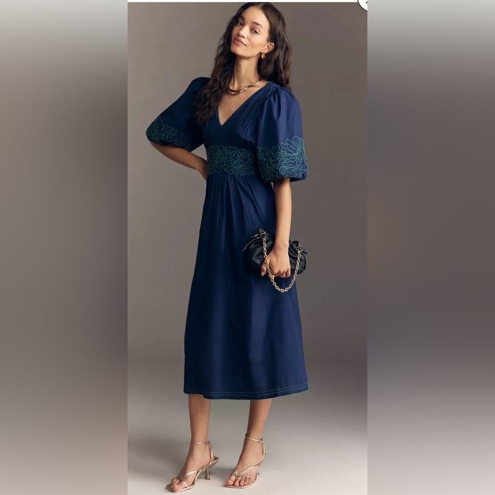 By Anthropologie Puff-Sleeve Midi Dress, Size SP